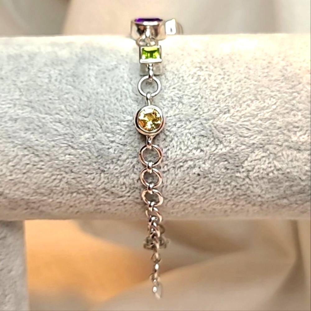 Unique Estate .925 Sterling Multi Gemstone Bracel… - image 3